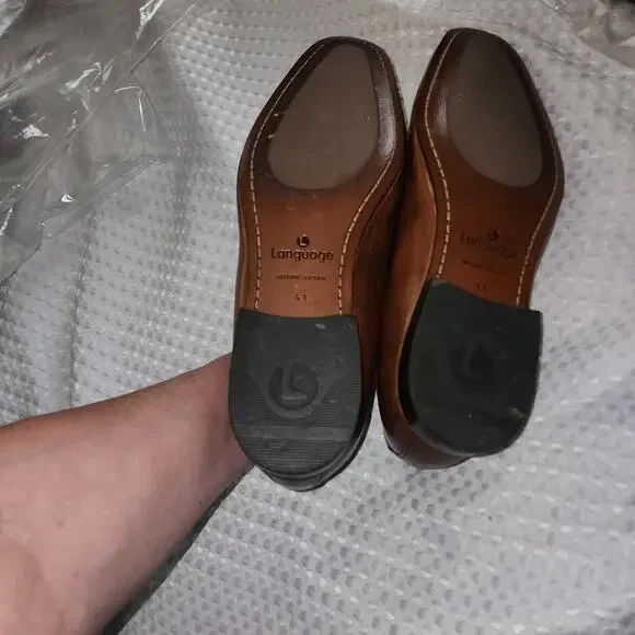 LANGUAGE EUC MENS SIZE 41 US 9.5 SHAAN 100% LEATHER LOAFERS SLIPON SHOES - Picture 8 of 10